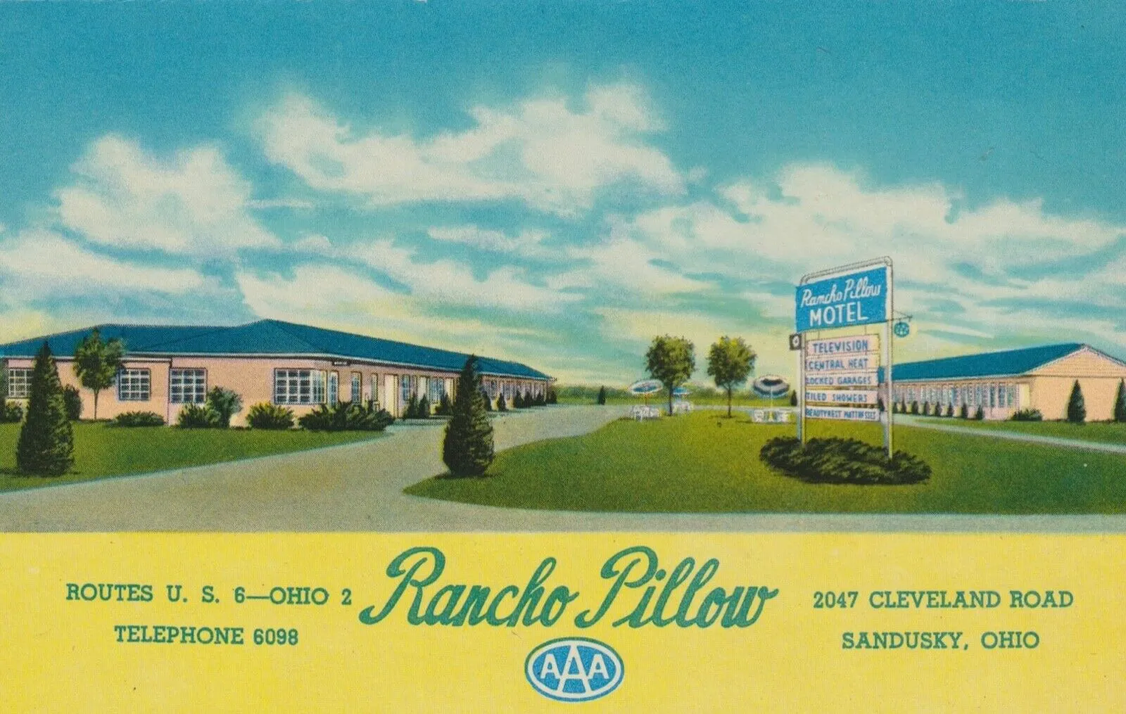 Vintage Rancho Pillow Motel postcard from the 1950s-60s